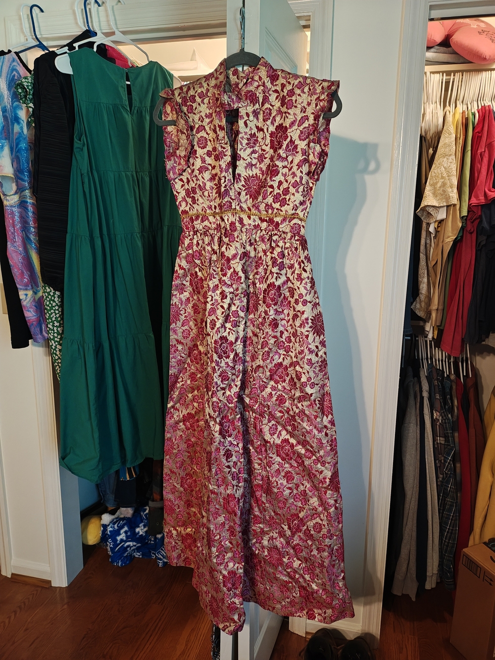 Vintage Floral Pink Brocade Dress